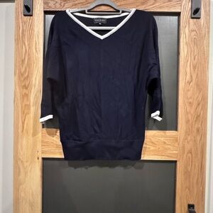 Chic navy V-Neck Sweater with White Accents